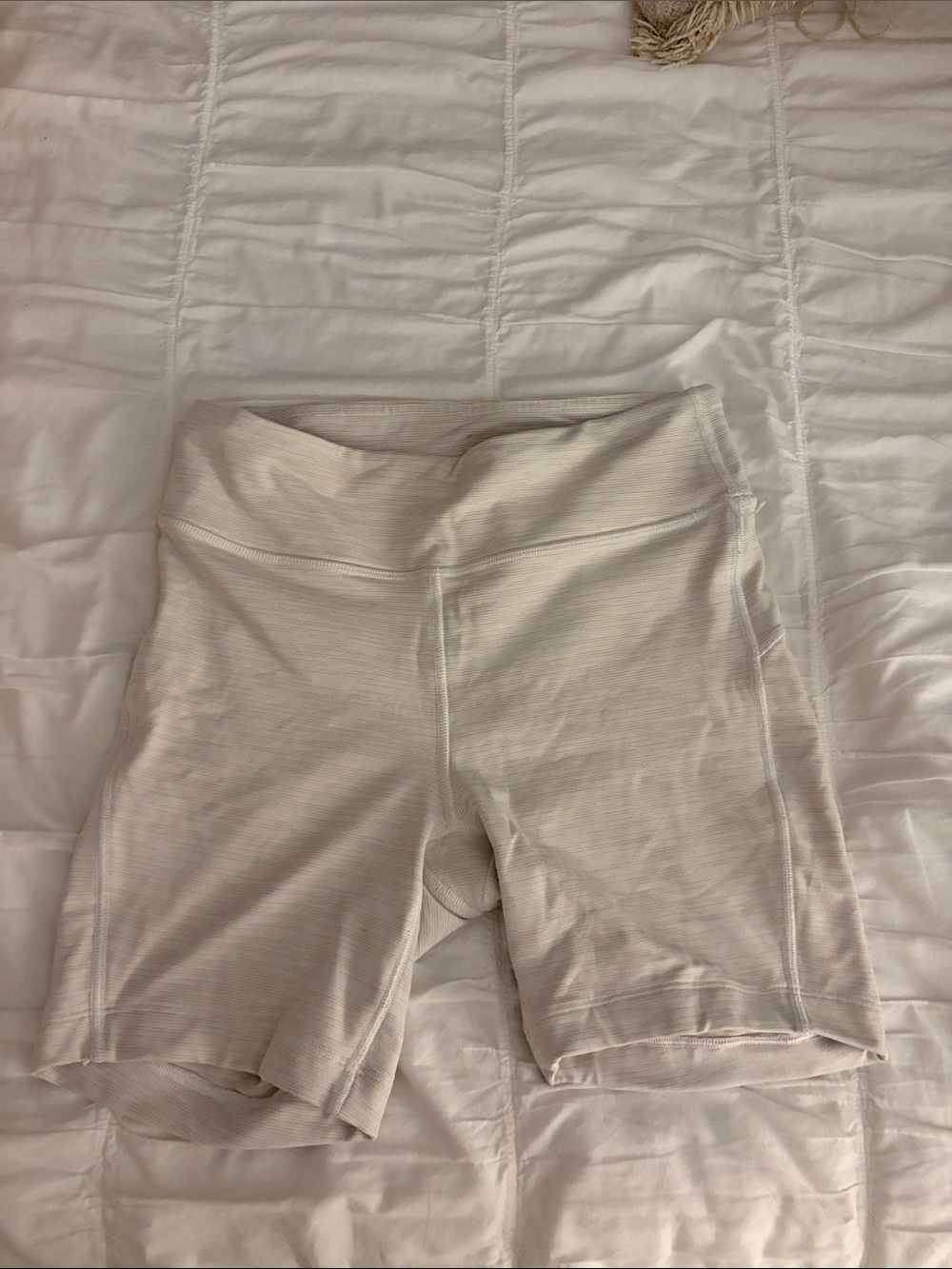 Outdoor Voices Cream Ribbed Bike Shorts